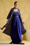 Shop_5Elements_Blue Modal Satin Embellished Bandhani Jacket Malini Work Draped Skirt Set _Online_at_Aza_Fashions