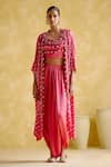 Buy_5Elements_Pink Modal Satin Embellished Bandhani Malini Pattern Overlay Draped Skirt Set _Online_at_Aza_Fashions