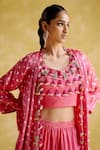 Buy_5Elements_Pink Modal Satin Embellished Bandhani Malini Pattern Overlay Draped Skirt Set 