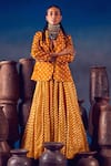 Shop_5Elements_Yellow Modal Satin Bandhani Shawl Collar Aadrika Pattern Blazer _at_Aza_Fashions