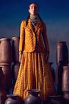 Buy_5Elements_Yellow Modal Satin Bandhani Shawl Collar Aadrika Pattern Blazer _Online_at_Aza_Fashions