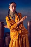 5Elements_Yellow Modal Satin Bandhani Shawl Collar Aadrika Pattern Blazer _at_Aza_Fashions