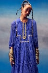 5Elements_Blue Modal Satin Printed Leheriya Round Cronus Dress _Online_at_Aza_Fashions