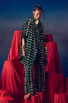 5Elements_Green Modal Satin Embellished Bandhani Shirt Collar Pattern Kaftan _Online_at_Aza_Fashions