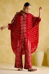 Buy_5Elements_Red Modal Satin Embellished Bandhani Shirt Collar Coin Tassel Kaftan _Online_at_Aza_Fashions