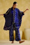 Buy_5Elements_Blue Modal Satin Embellished Bandhani Shirt Collar Pattern Kaftan _at_Aza_Fashions