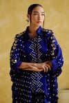 5Elements_Blue Modal Satin Embellished Bandhani Shirt Collar Pattern Kaftan _Online_at_Aza_Fashions