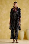 Buy_5Elements_Black Modal Satin Embellished Bandhani Shirt Pattern Asymmetric Kaftan For Women_at_Aza_Fashions