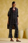 5Elements_Black Modal Satin Embellished Bandhani Shirt Pattern Asymmetric Kaftan For Women_Online_at_Aza_Fashions