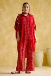 5Elements_Red Modal Satin Embellished Bead Tassells Pant _Online_at_Aza_Fashions