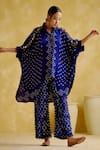 Buy_5Elements_Blue Modal Satin Embellished Bead Tassells Mirrorwork Geometric Pattern Pant _at_Aza_Fashions