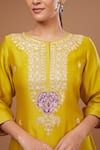 Buy_BAIDEHI_Yellow Kurta Chanderi Silk Embroidered Pitta Work Round Asymmetric Pant Set _Online_at_Aza_Fashions