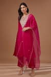 Buy_BAIDEHI_Pink Kurta And Pant Chanderi Silk Embroidered Marodi V-neck Placed Set _at_Aza_Fashions