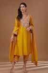 Buy_BAIDEHI_Yellow Kurta And Pant Chanderi Silk Embroidered Zari V-neck Set _at_Aza_Fashions