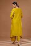 Shop_BAIDEHI_Yellow Kurta And Pant Chanderi Silk Embroidered Zari V-neck Set _at_Aza_Fashions