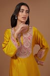 Buy_BAIDEHI_Yellow Kurta And Pant Chanderi Silk Embroidered Zari V-neck Set _Online_at_Aza_Fashions