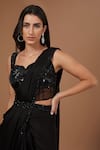 BAIDEHI_Black Blouse Soft Net Embroidered Sequin Notched Border Pre-draped Saree Set _Online_at_Aza_Fashions