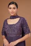 Buy_BAIDEHI_Purple Crepe Embroidered Sequin U-neck Floral Jaal Peplum Kurta Sharara Set _Online_at_Aza_Fashions