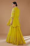 Shop_BAIDEHI_Yellow Dupion Silk Embroidered High Round Peplum Top Skirt Set _at_Aza_Fashions