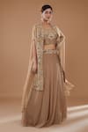 Buy_BAIDEHI_Brown Organza Embroidered Resham Round Floral And Paisley Cape Lehenga Set _at_Aza_Fashions