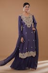 Buy_BAIDEHI_Purple Georgette Embroidered Thread Round Floral Kurta Gharara Set _at_Aza_Fashions