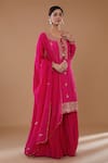 Buy_BAIDEHI_Fuchsia Bamberg Silk Embroidered Thread Round Sequin And Kurta Gharara Set _at_Aza_Fashions