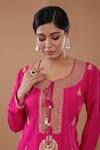 Buy_BAIDEHI_Fuchsia Bamberg Silk Embroidered Thread Round Sequin And Kurta Gharara Set _Online_at_Aza_Fashions