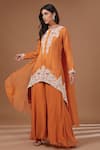 Buy_BAIDEHI_Orange Kurta Bamberg Silk Embroidered Thread Round Floral Sharara Set _at_Aza_Fashions