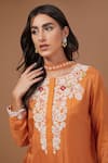 Buy_BAIDEHI_Orange Kurta Bamberg Silk Embroidered Thread Round Floral Sharara Set _Online_at_Aza_Fashions