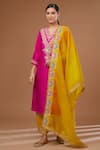 Buy_BAIDEHI_Fuchsia Kurta And Palazzo Chanderi Silk Embroidered Sequin V Neck Pant Set _at_Aza_Fashions