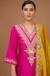 BAIDEHI_Fuchsia Kurta And Palazzo Chanderi Silk Embroidered Sequin V Neck Pant Set _Online_at_Aza_Fashions