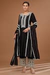 Buy_BAIDEHI_Black Kurta And Pant Chanderi Silk Embroidered Thread Round A Line Set _at_Aza_Fashions