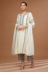 Buy_BAIDEHI_White Kurta And Pant Chanderi Silk Embroidered Thread Round A Line Set _at_Aza_Fashions