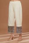 Buy_BAIDEHI_White Kurta And Pant Chanderi Silk Embroidered Thread Round A Line Set _Online_at_Aza_Fashions