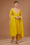 Buy_BAIDEHI_Yellow Kurta And Palazzo Chanderi Silk Embroidered Sequin Gota Patti Pant Set _at_Aza_Fashions