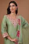 Buy_BAIDEHI_Green Kurta And Palazzo Chanderi Silk Embroidered Sequin Gota Patti Pant Set _Online_at_Aza_Fashions