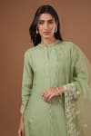 Buy_BAIDEHI_Green Bamber Silk Embroidery Pearls Mandarin Collar Fleur Dori Kurta Pant Set _Online_at_Aza_Fashions