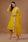 Buy_BAIDEHI_Yellow Bamber Silk Embroidery Pearls Mandarin Collar Floral Dori Kurta Pant Set _at_Aza_Fashions