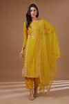 Buy_BAIDEHI_Yellow Bamber Silk Embroidery Sequin Round Clover Kurta Pant Set _at_Aza_Fashions