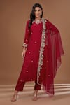 Buy_BAIDEHI_Red Bamber Silk Embroidery Sequin Round Florin Kurta Pant Set _at_Aza_Fashions