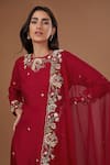 BAIDEHI_Red Bamber Silk Embroidery Sequin Round Florin Kurta Pant Set _Online_at_Aza_Fashions