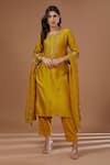 Buy_BAIDEHI_Yellow Chanderi Silk Embroidery Sequin Round Blossom Kurta Pant Set _at_Aza_Fashions