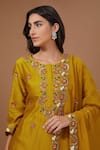 Buy_BAIDEHI_Yellow Chanderi Silk Embroidery Sequin Round Blossom Kurta Pant Set _Online_at_Aza_Fashions