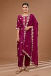 Buy_BAIDEHI_Pink Chanderi Silk Embroidery Gul Round Kurta Pant Set _at_Aza_Fashions