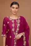 Buy_BAIDEHI_Pink Chanderi Silk Embroidery Gul Round Kurta Pant Set _Online_at_Aza_Fashions