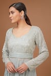 BAIDEHI_Blue Chinon Georgette Embroidery Astral Scallop Cut Dana Kurta Sharara Set _Online_at_Aza_Fashions