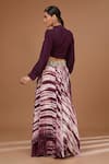 Shop_BAIDEHI_Wine Crepe Embroidery Sequin Ruffled Balloon Sleeves Crop Top With Shibori Skirt _at_Aza_Fashions