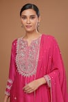 Buy_BAIDEHI_Pink Bamber Silk Embroidery Dabka Notched Round Petunia Kurta Sharara Set _Online_at_Aza_Fashions