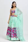 Buy_Label Priyanka Kar_Green Cotton Printed Floral Sweetheart Embroidered Lehenga Set _at_Aza_Fashions