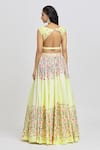 Shop_Label Priyanka Kar_Yellow Cotton Printed Floral Sweetheart Sequin Embroidered Lehenga Set _at_Aza_Fashions